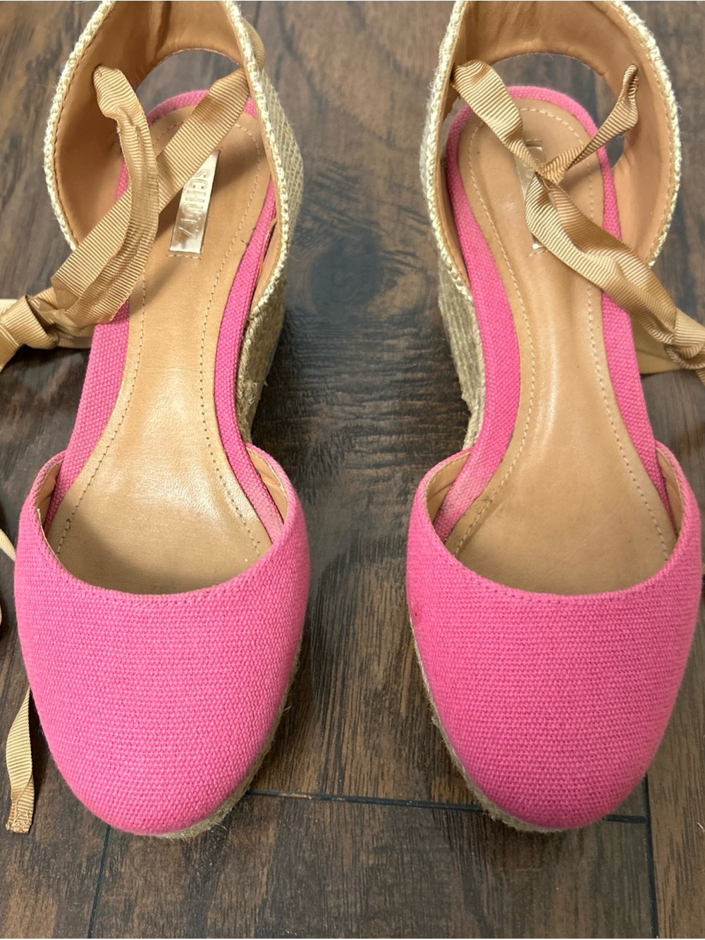SCHUTZ Pink Espadrille Wedge Sandals with Tan Ankle Ties size 6